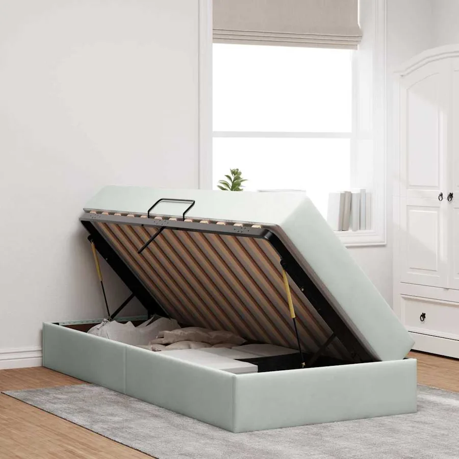 Lit avec rangement et matelas Gris clair 90 x 190 cm Velours - 4