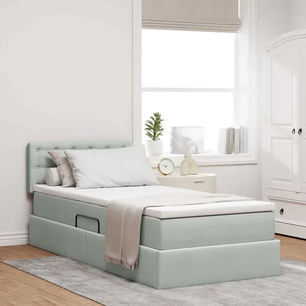 Lit de Rangement avec matelas Gris clair 90 x 190 cm Velours