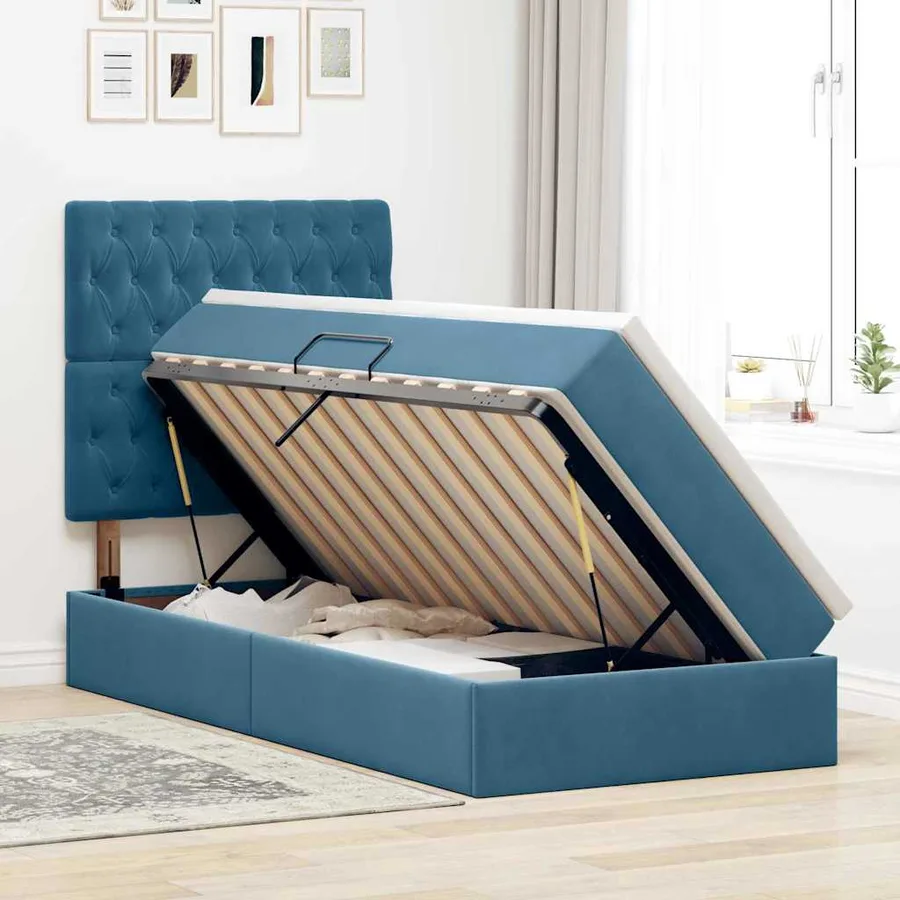 Lit de rangement LED avec matelas Bleu foncé 90 x 190 cm - 4