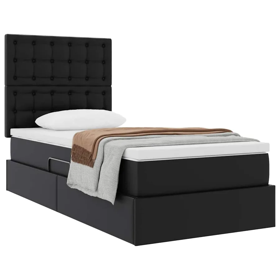 Lit de Rangement Noir 90 x 200 cm Cuir synthétique - 3