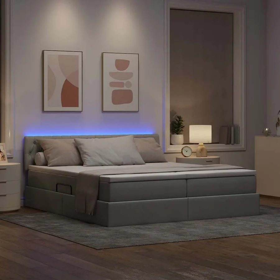 Lit de rangement LED avec matelas Gris clair 180 x 200 cm Tissu - 5
