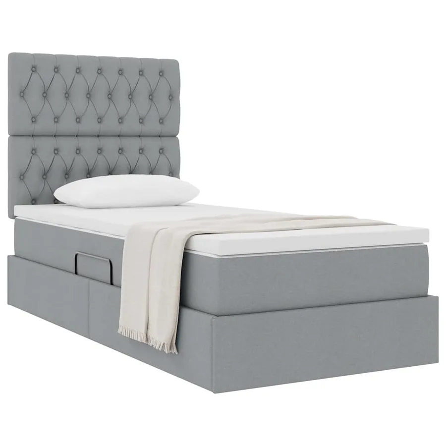 Lit avec rangement et matelas Gris clair 90 x 200 cm tissu - 3