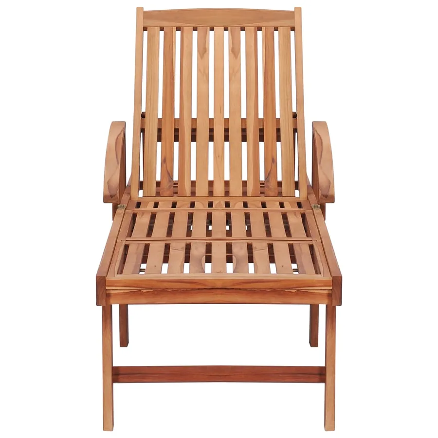 Chaises longues lot de 2 avec coussin beige Bois de teck solide - 5