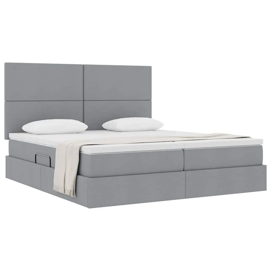 Lit de Rangement avec tête de lit Gris clair 180 x 200 cm Tissu - 3