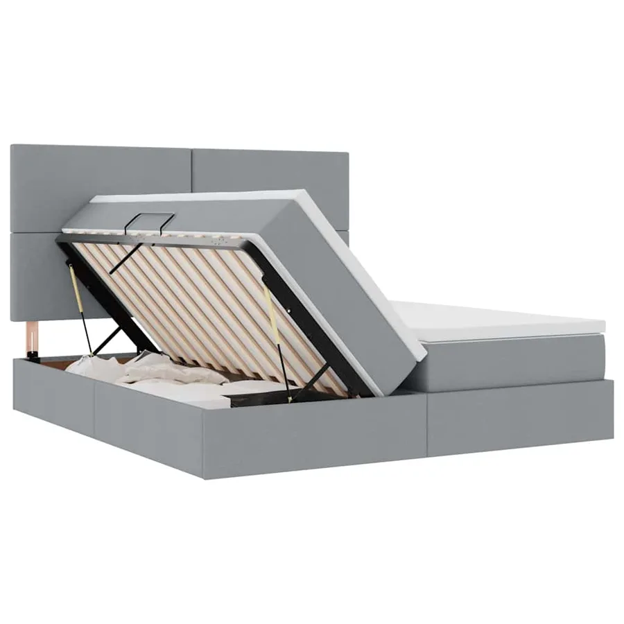 Lit de Rangement avec tête de lit Gris clair 180 x 200 cm Tissu - 7