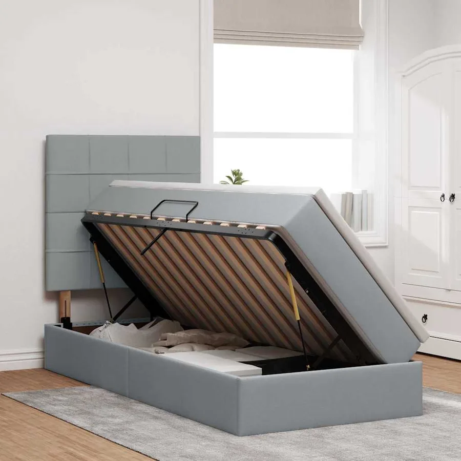 Lit de rangement LED avec matelas Gris clair 90 x 200 cm Tissu - 4
