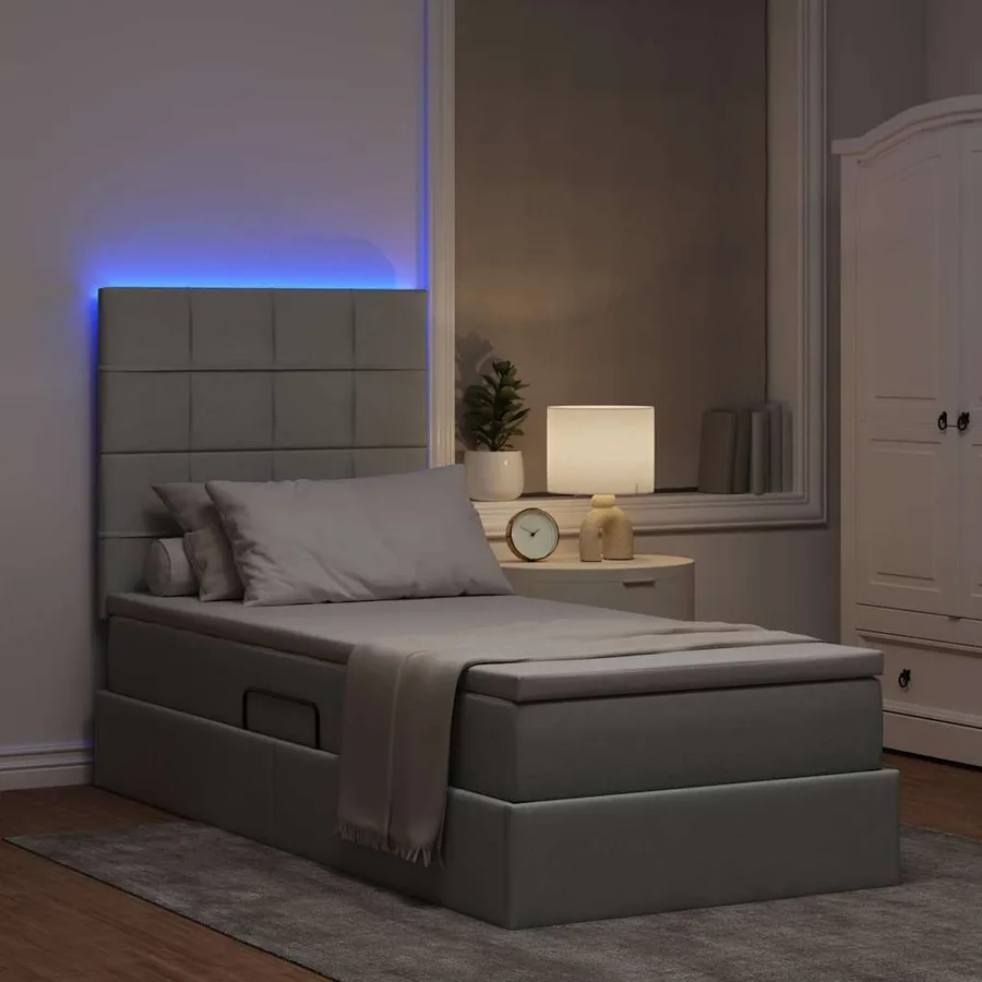 Lit de rangement LED avec matelas Gris clair 90 x 200 cm Tissu - 5