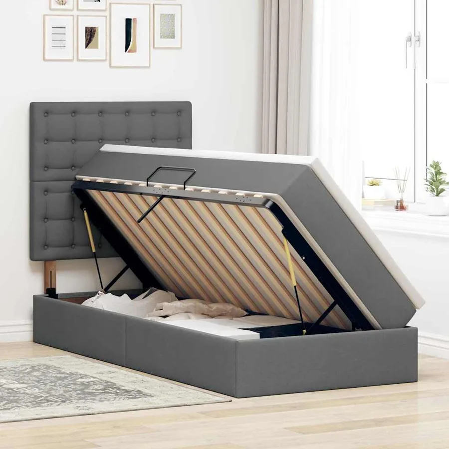 Lit avec rangement et matelas Gris foncé 90 x 200 cm tissu - 4