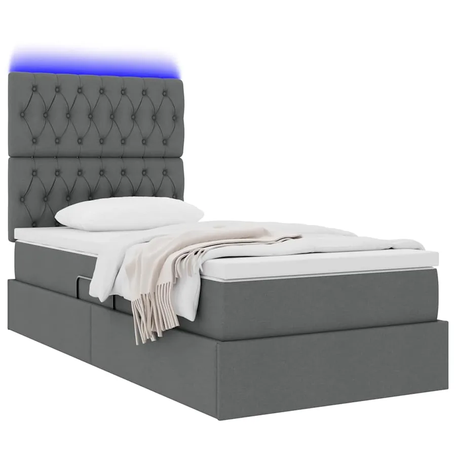 Lit de rangement LED avec matelas Gris foncé 90 x 200 cm Tissu - 3