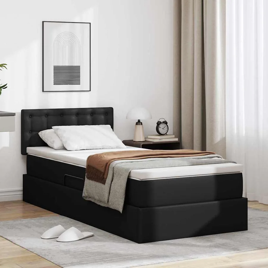 Lit avec rangement et matelas Noir 100 x 200 cm Simili cuir