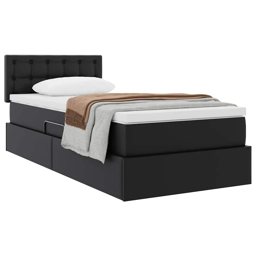 Lit avec rangement et matelas Noir 100 x 200 cm Simili cuir - 3