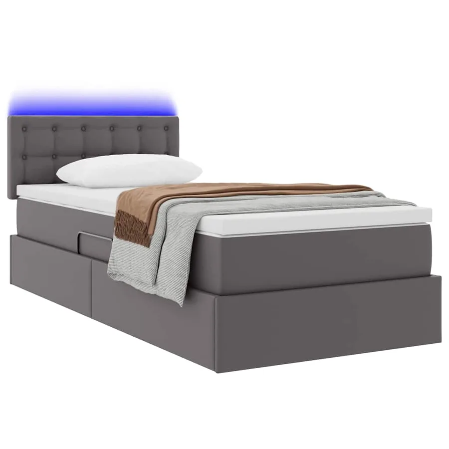 Lit avec rangement et LED Gris 90 x 200 cm Cuir synthétique - 3