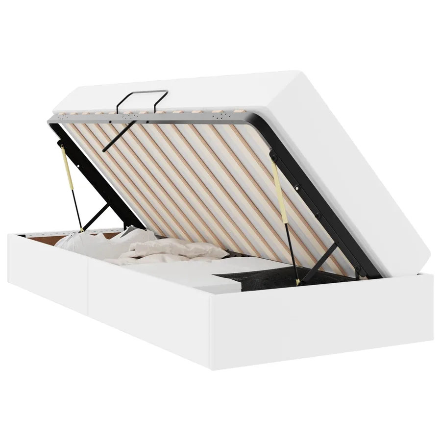 Lit avec rangement et matelas avec matelas 2 pcs Blanc Cuir - 2