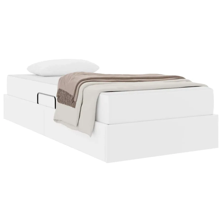 Lit avec rangement et matelas avec matelas 2 pcs Blanc Cuir - 3