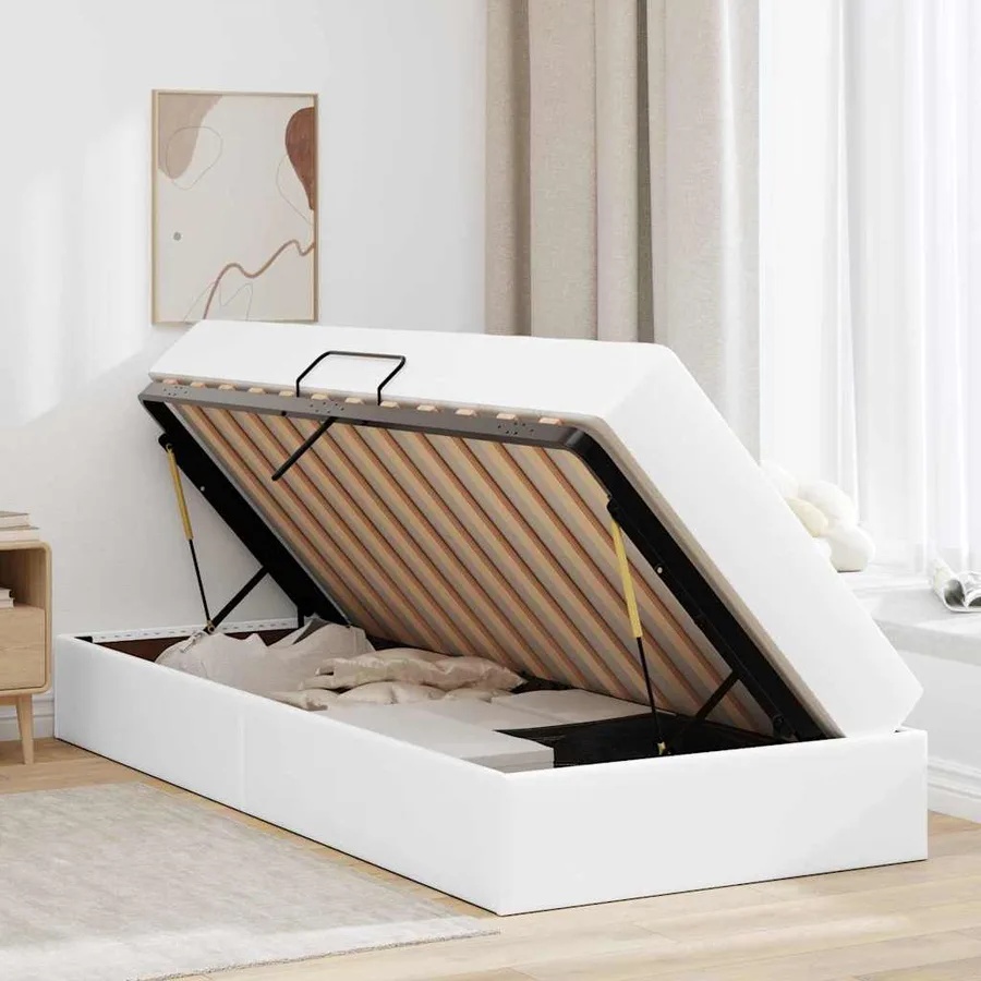 Lit avec rangement et matelas avec matelas 2 pcs Blanc Cuir - 4