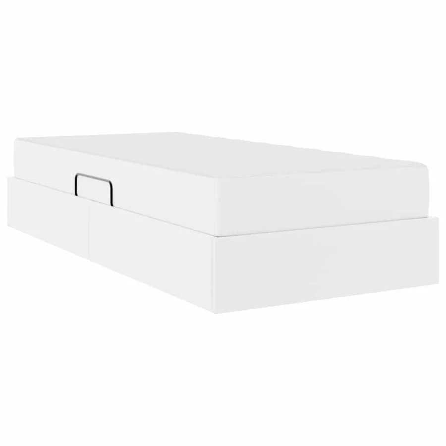 Lit avec rangement et matelas avec matelas 2 pcs Blanc Cuir - 8