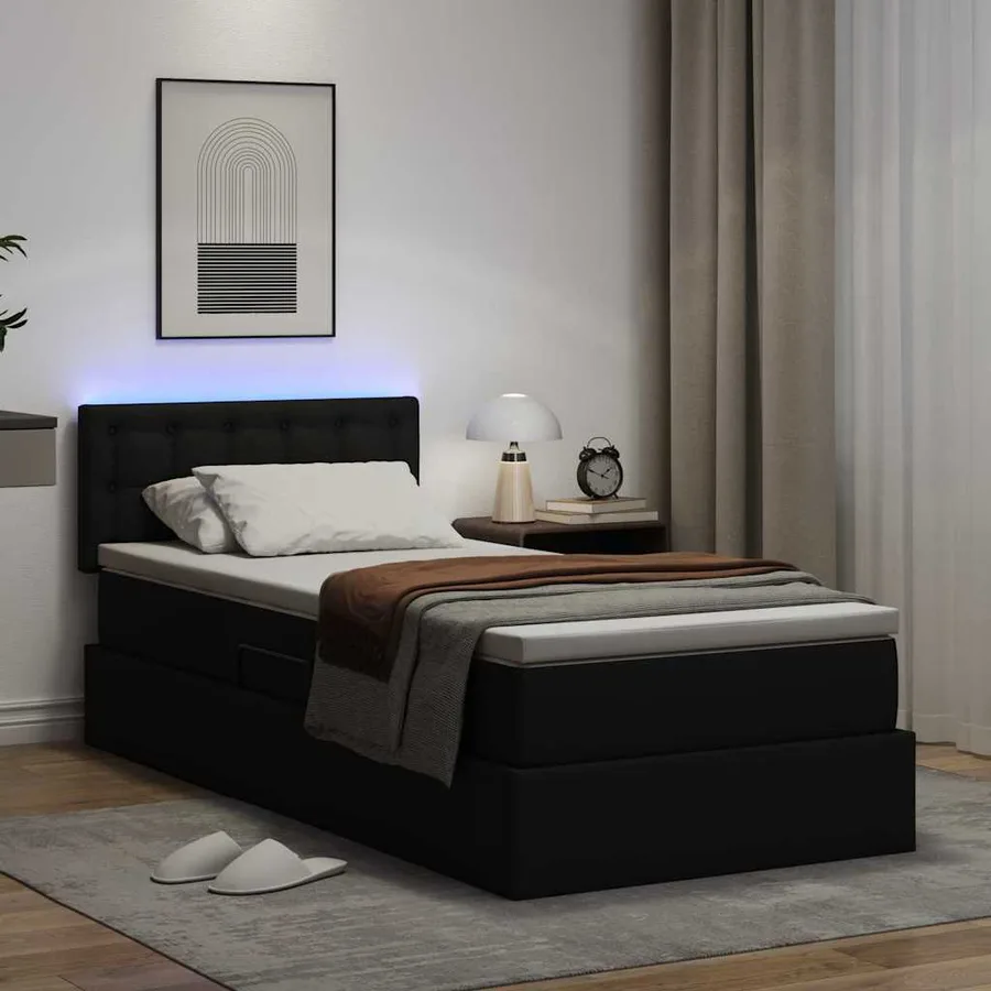 Lit avec rangement et LED Noir 100 x 200 cm Cuir synthétique - 5