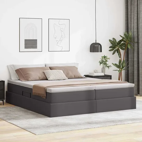 Lit avec rangement et matelas avec matelas Gris 180 x 200 cm