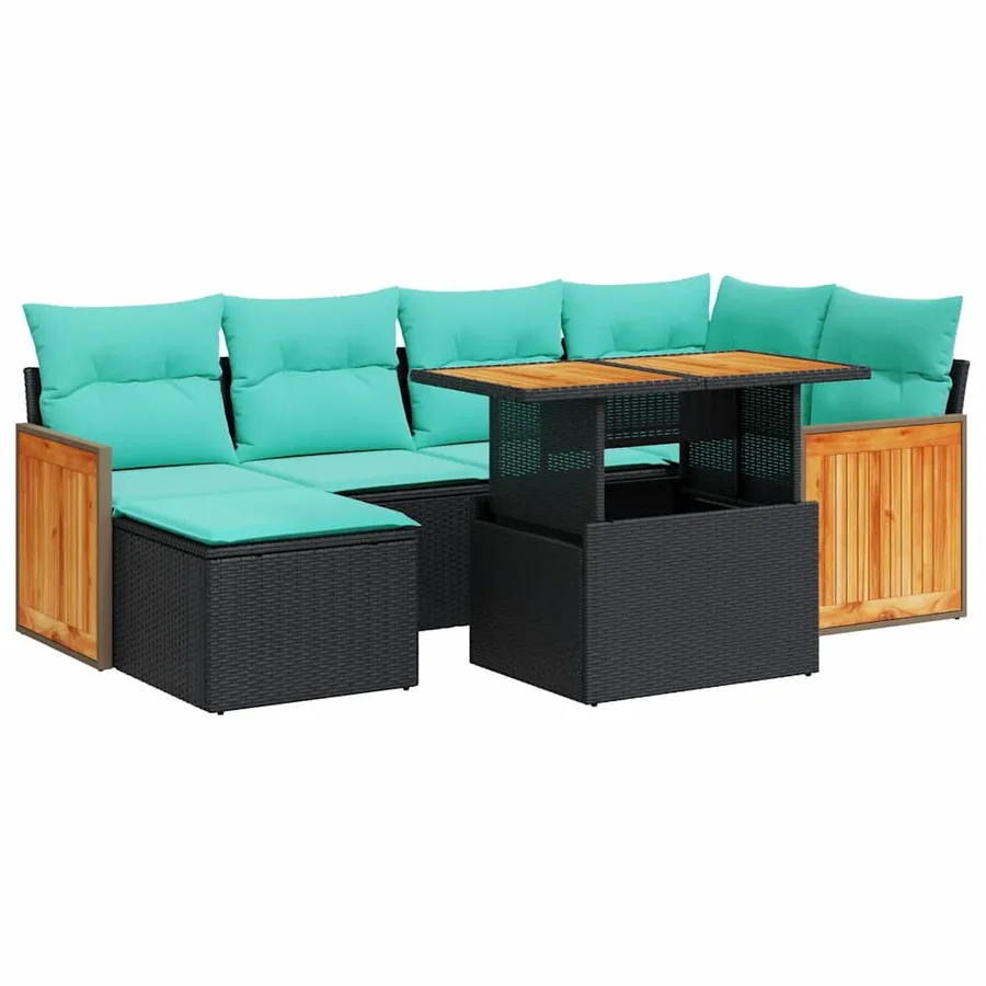 Salon de jardin avec coussins 7pcs marron résine tressée acacia - 2