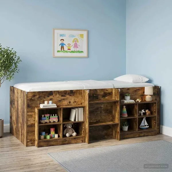 Cadre de Lit Élevé pour Enfants Chêne fumé 75 x 190 cm