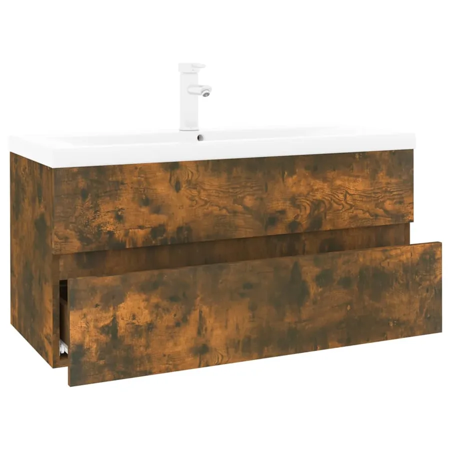 Meuble lavabo avec bassin intégré Chêne fumé Bois d'ingénierie - 2
