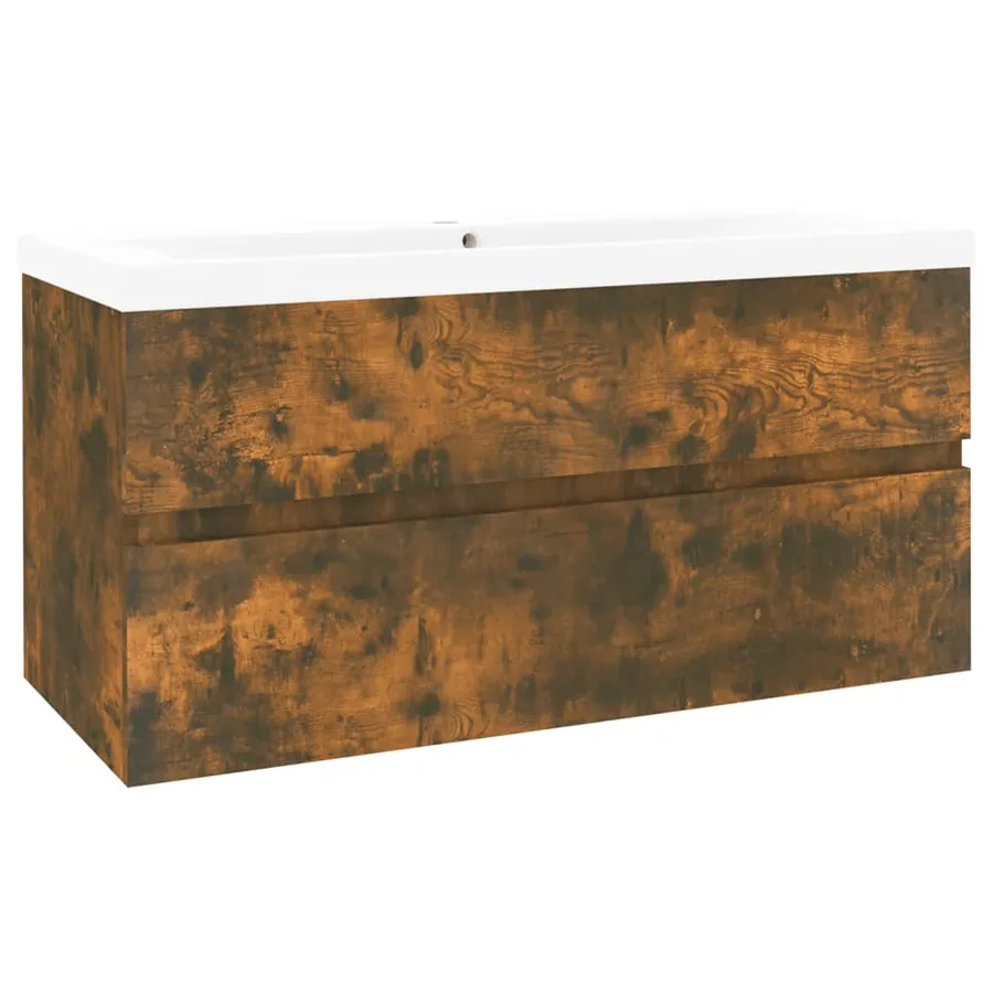 Meuble lavabo avec bassin intégré Chêne fumé Bois d'ingénierie - 4