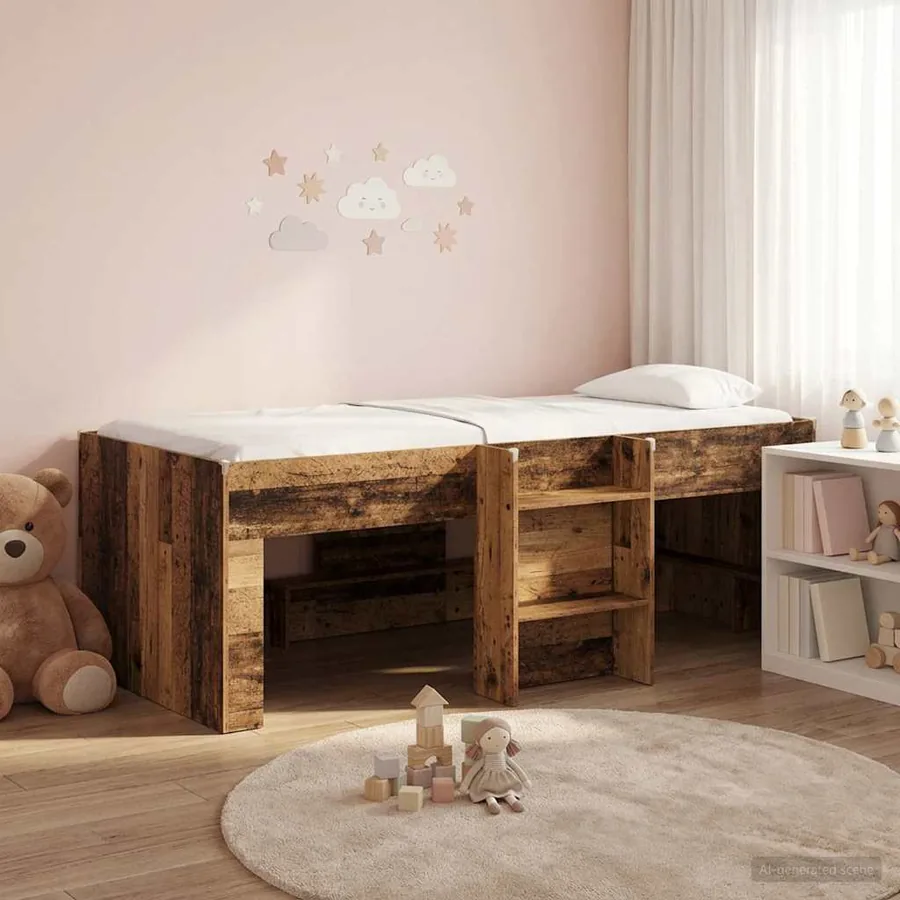 Cadre de Lit Élevé pour Enfants Bois ancien 75 x 190 cm