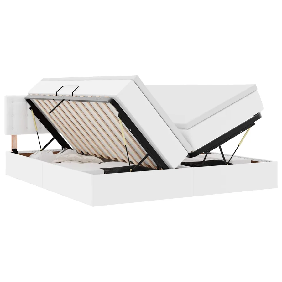 Lit avec rangement et LED avec matelas Blanc pur 200 x 200 cm - 2
