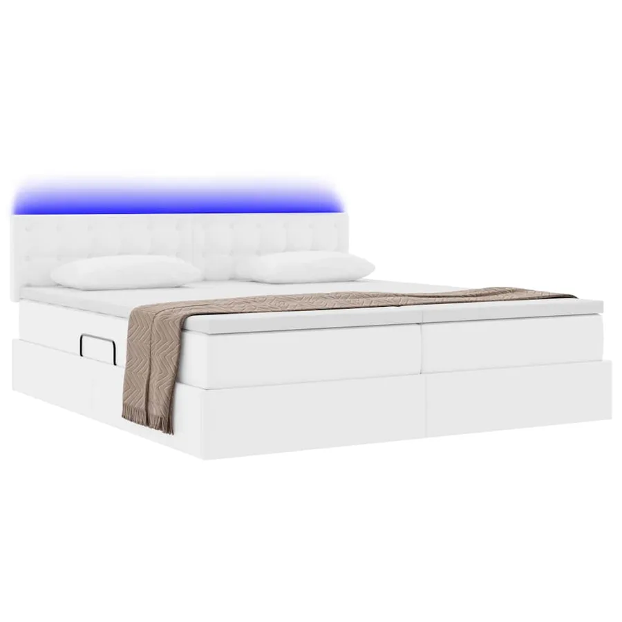 Lit avec rangement et LED avec matelas Blanc pur 200 x 200 cm - 3