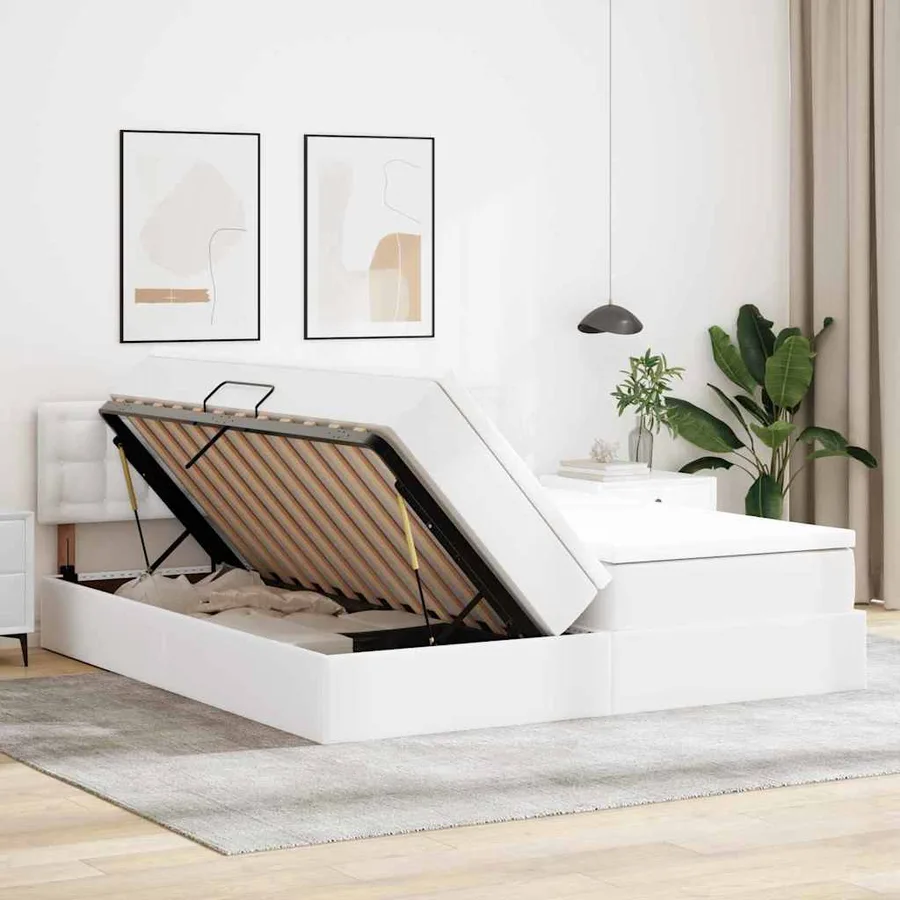 Lit avec rangement et LED avec matelas Blanc pur 200 x 200 cm - 4