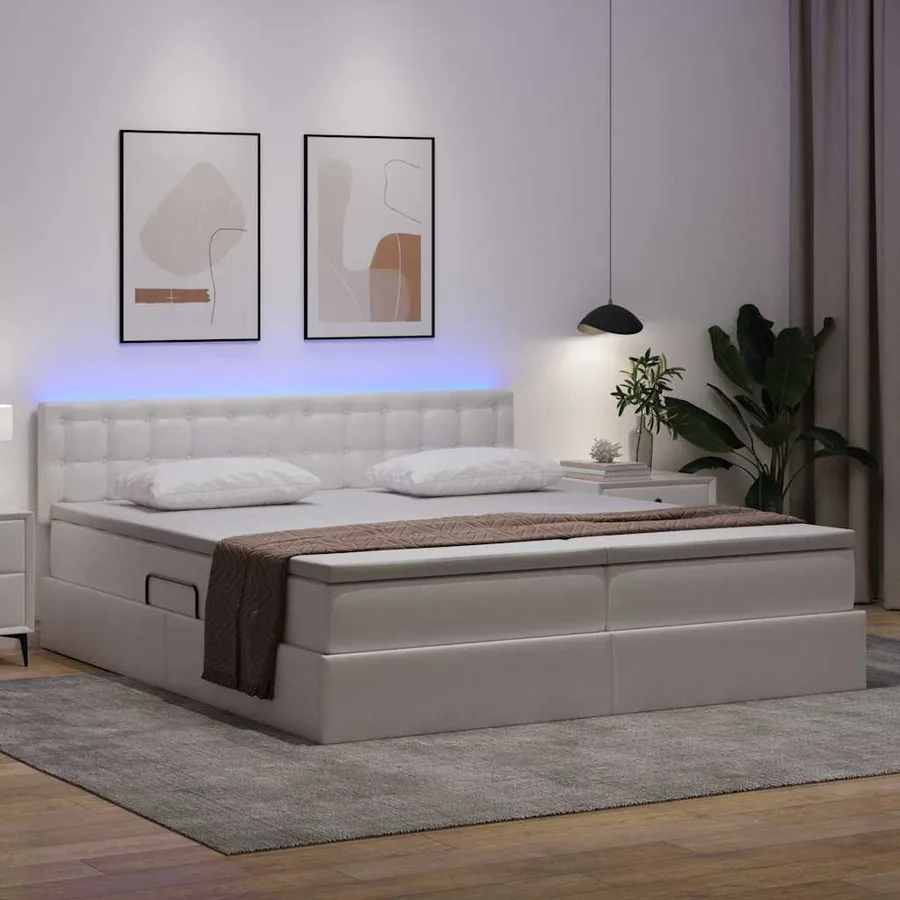 Lit avec rangement et LED avec matelas Blanc pur 200 x 200 cm - 5