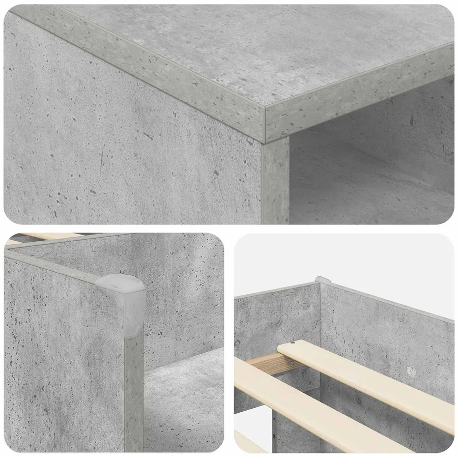 Cadre de lit en loft avec armoire avec étagère 3 pc Gris béton - 6
