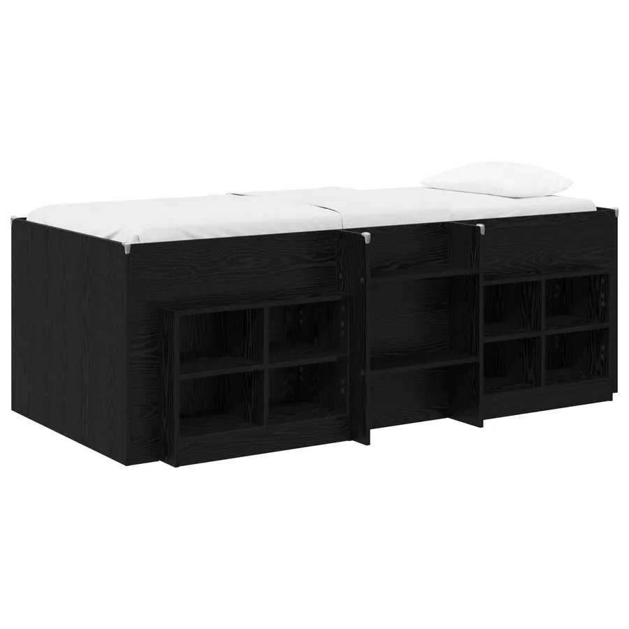Cadre de lit en loft avec armoire avec étagère 3 pc Chêne noir - 2