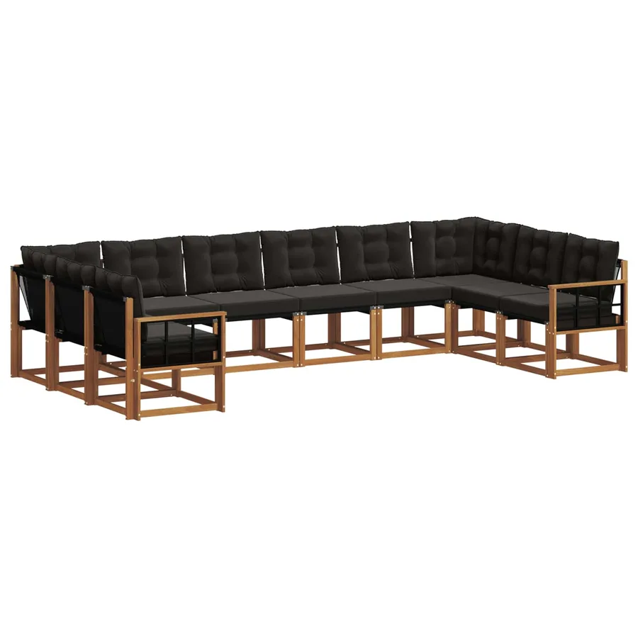 Ensemble de canapés d'extérieur 10 pcs Naturel et Noir - 2