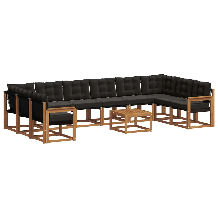 Ensemble de canapés d'extérieur 11 pcs Naturel et Noir - 2