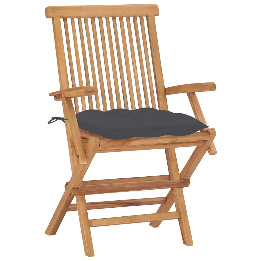 Chaises de jardin avec coussins anthracite lot de 8 Teck massif - 3