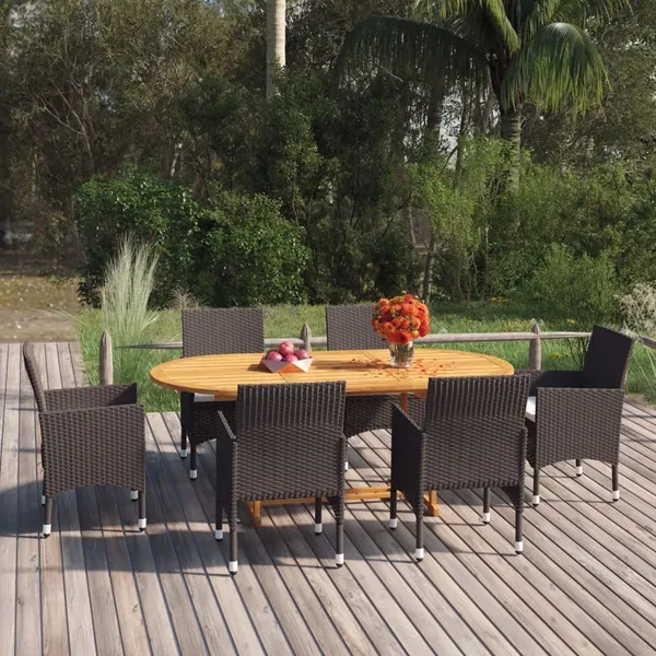 Ensemble à manger de jardin 7 pcs Résine tressée Marron