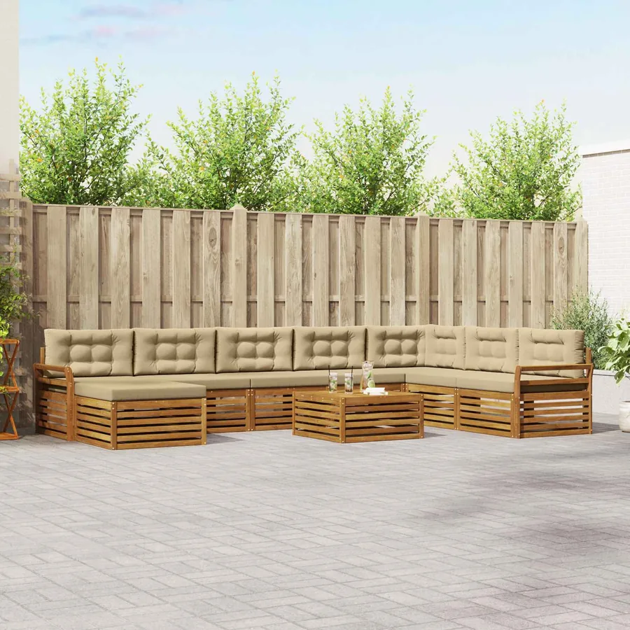 Ensemble de canapés d'extérieur 9 pcs Naturel et Beige