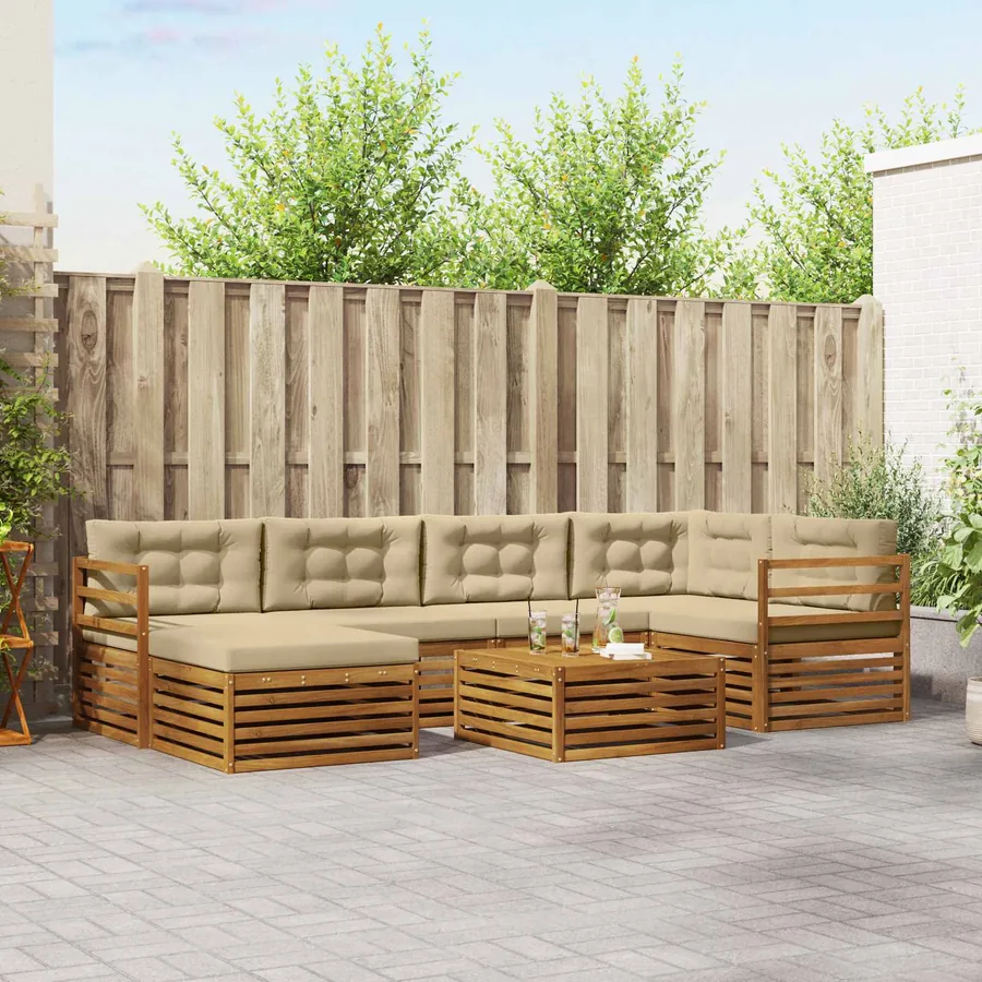 Ensemble de canapés d'extérieur 7 pcs Naturel et Beige
