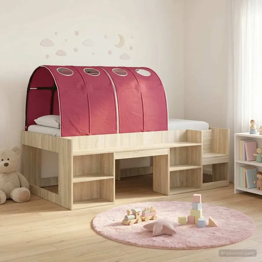 Cadre de lit avec tunnel 3 pc Chêne Sonoma et rouge