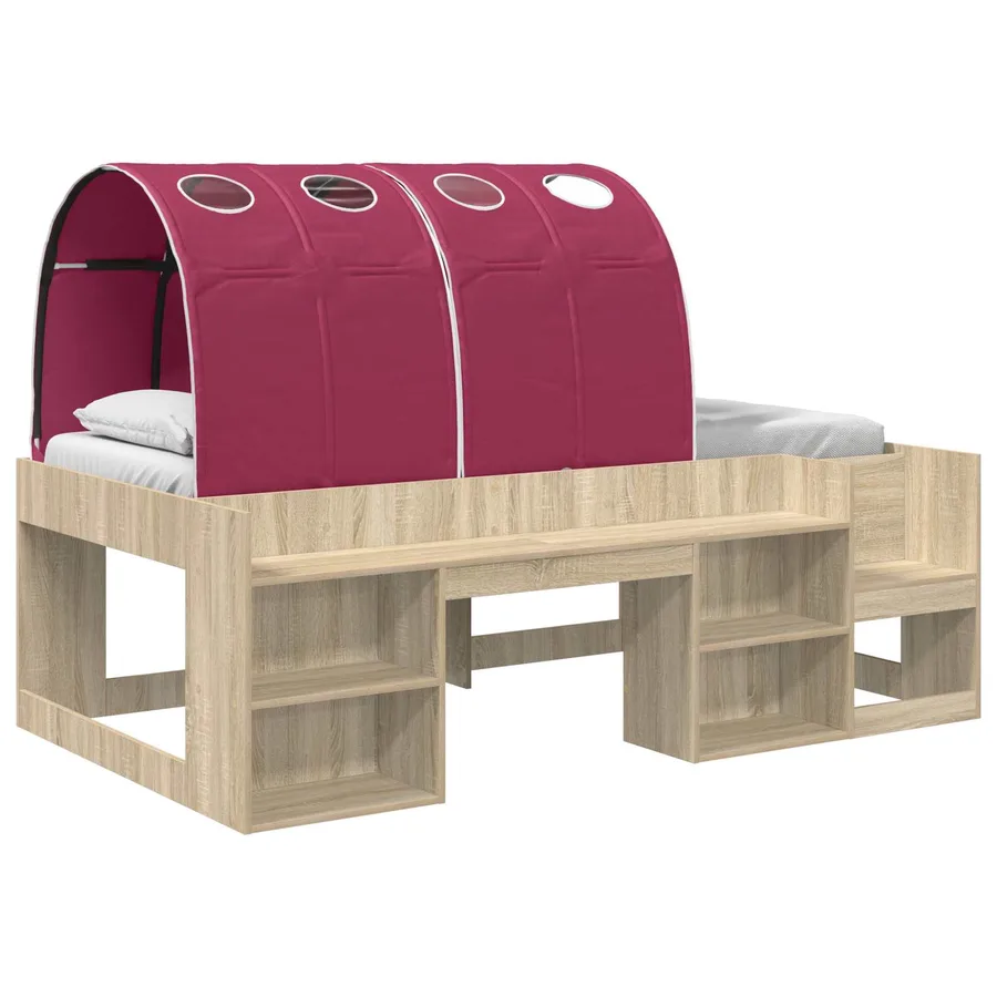 Cadre de lit avec tunnel 3 pc Chêne Sonoma et rouge - 2