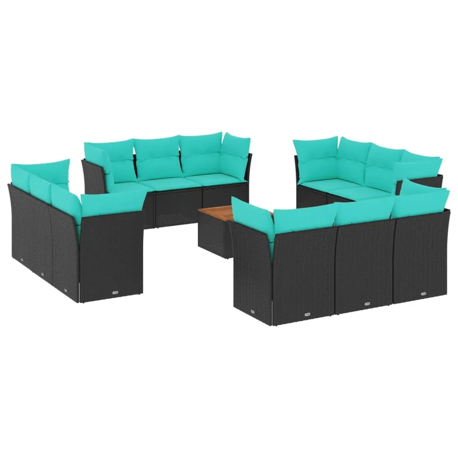 Salon de jardin avec coussins 13 pcs noir résine tressée - 2