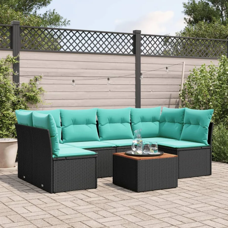 Salon de jardin 7 pcs avec coussins noir résine tressée 62 x 62 x 69 cm - 55,4 kg