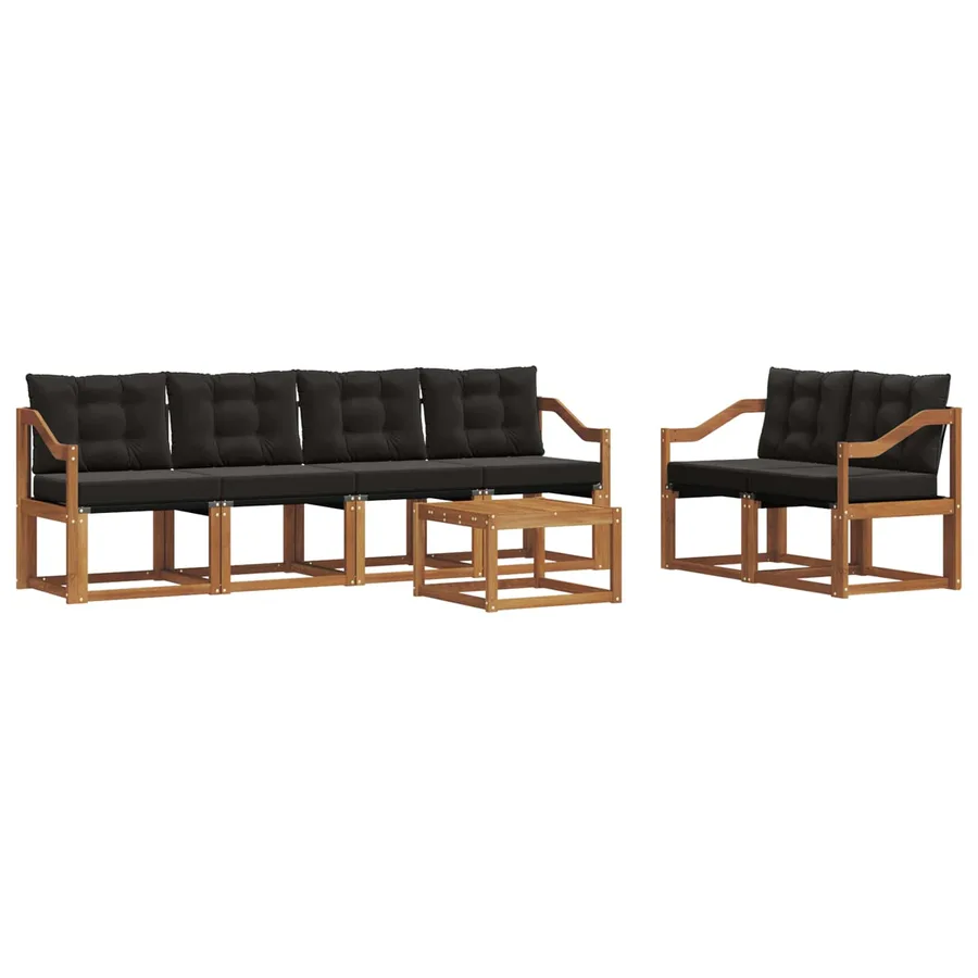 Ensemble de canapés d'extérieur 7 pcs Naturel et Noir - 2