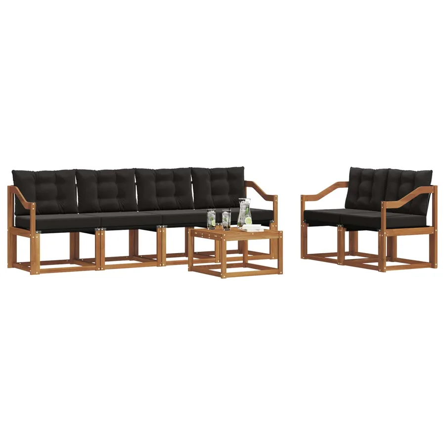 Ensemble de canapés d'extérieur 7 pcs Naturel et Noir - 3