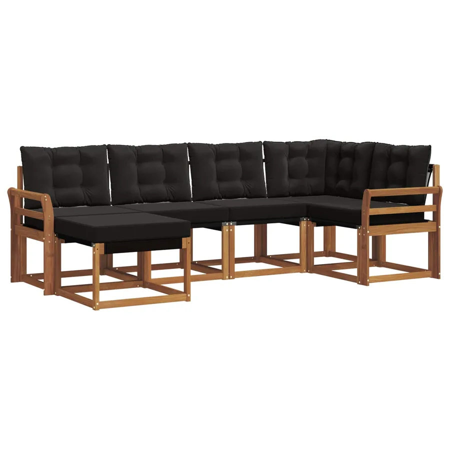 Ensemble de canapés d'extérieur 6 pcs Naturel et Noir - 2