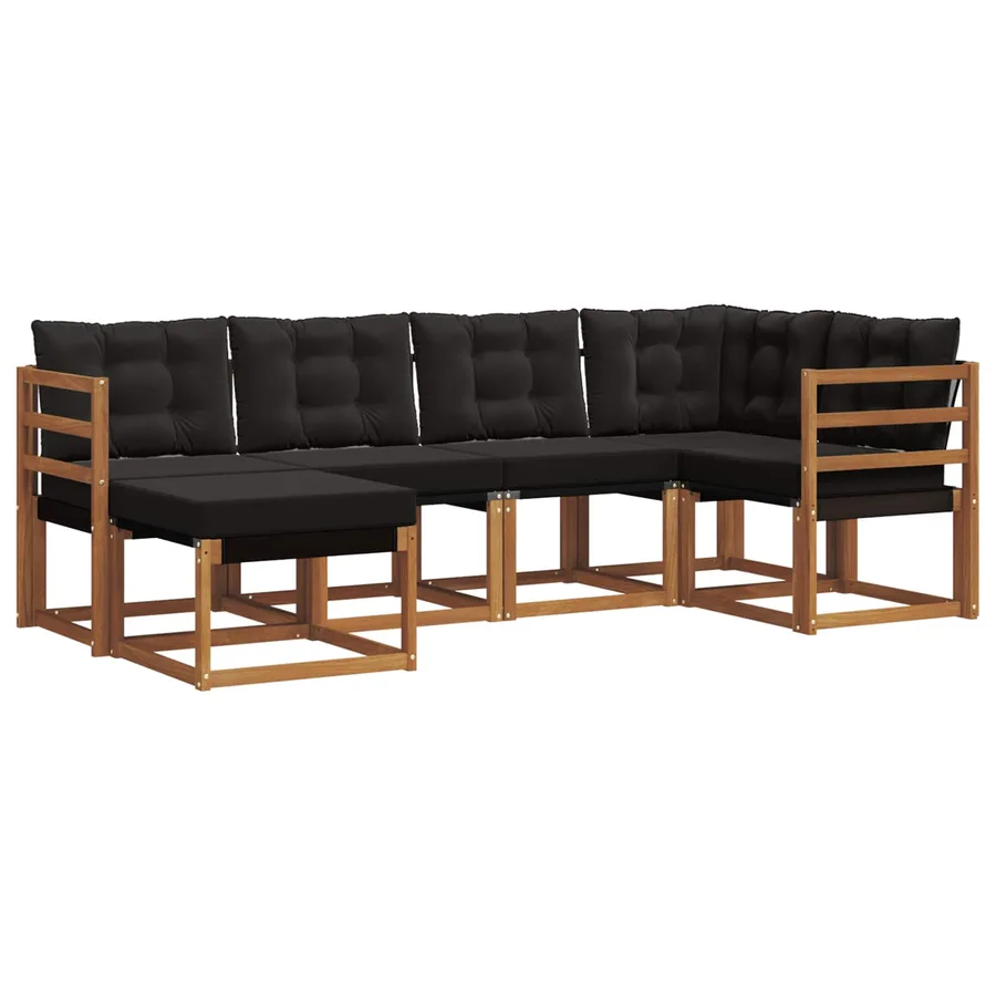 Ensemble de canapés d'extérieur 6 pcs Naturel et Noir - 2
