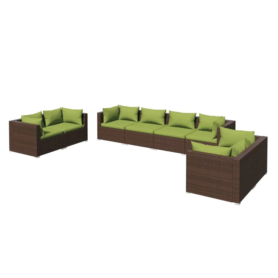 Salon de jardin 8 pcs avec coussins Résine tressée Marron - 2