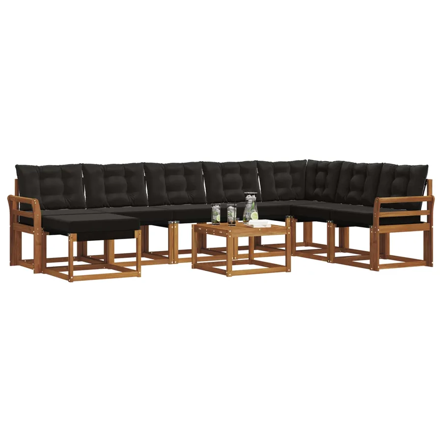 Ensemble de canapés d'extérieur 9 pcs Naturel et Noir - 3