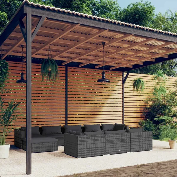 Salon de jardin 10 pcs avec coussins Gris Résine tressée
